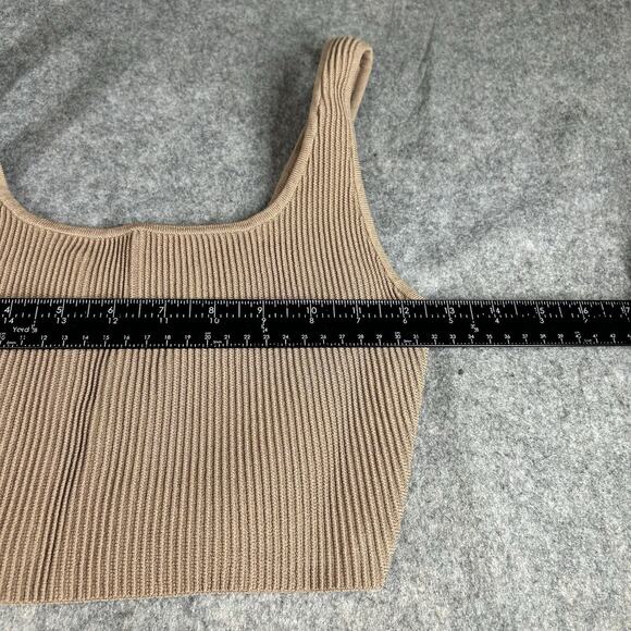 Aritzia Babaton Sculpt Ribbed Crop Tank Top Women's Small Tan Brown Scoop Neck - Picture 4 of 8